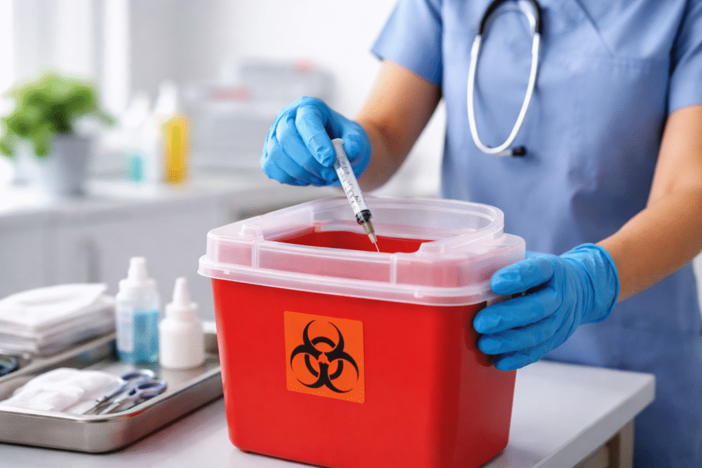 Disposing of a syringe safely